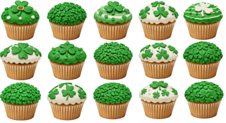 Isolated Festive Green Shamrock Cupcakes For St Patricks Day Celebration