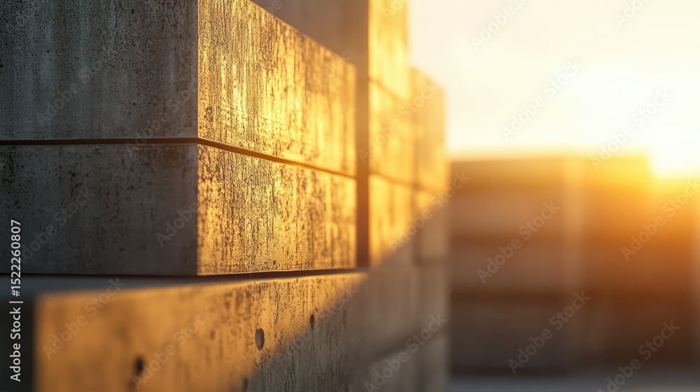 Poster quiet sunset over concrete blocks with warm golden light creating a peaceful urban landscape in a mi