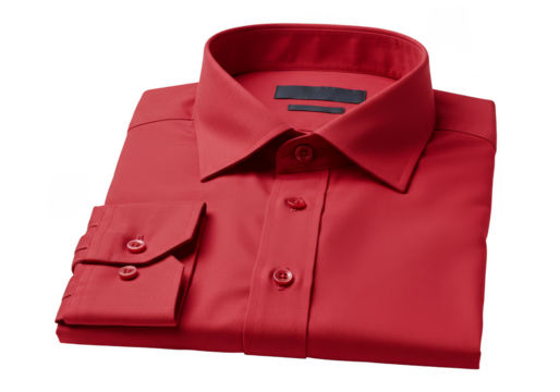 Isolated Folded Red Shirt Detailed Fashion Textile Apparel on Transparent
