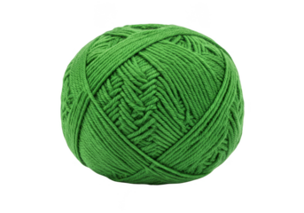 Isolated Green Yarn Ball, Wool Texture Knit Fiber Craft on Transparent