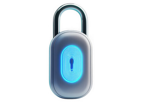 Futuristic smart lock with fingerprint scan, digital security system, biometric access control, cyber security, isolated on transparent background - Powered by Adobe