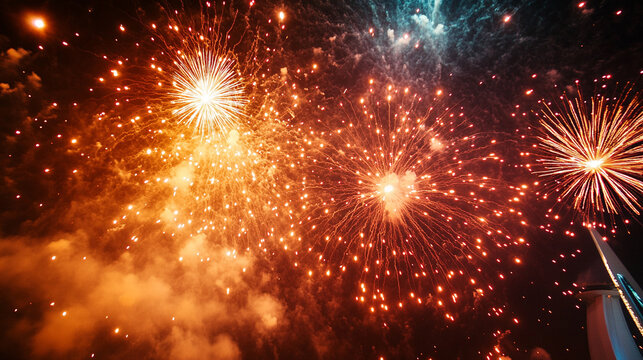 An awe inspiring fireworks display illuminating the night sky marking a joyous celebration of the New Year or a special