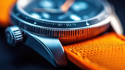 Close-Up of Modern Watch with Orange Silicone Strap Showcasing Intricate Details and Sleek Design Perfect for Timepiece Enthusiasts and Fashion Lovers