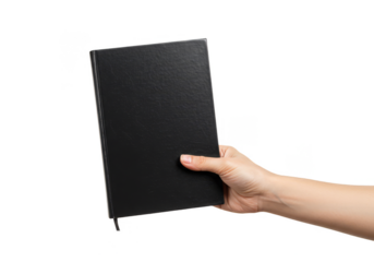 Isolated Hand Holding Black Notebook Against Transparent Background
