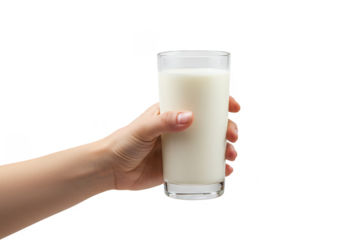 Isolated Hand Holding Glass of Milk Transparent Background PNG