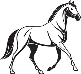 Minimalist horse silhouette in side view using simple curves and solid black fill, created as a clean flat vector for modern, traceable designs