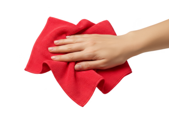 Isolated Hand Wiping on Red Cloth for Cleaning with Transparent Background