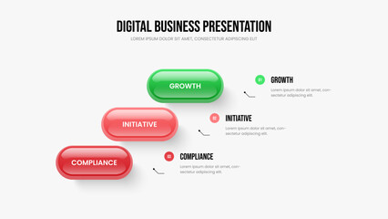Investor Plan Three Step Diagram Slide Layout. Financial Portfolio 3 Option Infographic Frame Design. Product Development Presentation Template Vector Illustration.