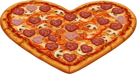 Isolated Heart Pizza Valentines Day Meal on Transparent Background PNG
