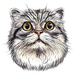 Obraz premium manul, animal, vector, transparent background, feline, fluffy, isolated, furry, mammal, beautiful, adorable, breed, cute, small, nature, wildlife, zoo