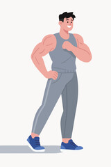 Muscular man in athletic wear standing confidently with one arm flexed