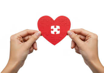 Isolated Image of Red Heart Puzzle Hands Holding Pieces Charity Love