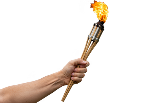 Isolated Hand Holding Flame Torch With Fire Light And Hot Symbol Png