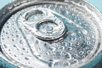 Close-up of aluminum can opener. Cold refreshing drink