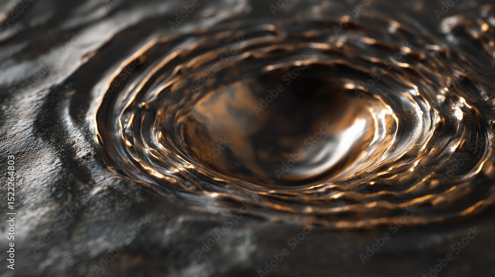 Poster close-up of circular water ripples creating beautiful patterns on dark surface with reflections and 