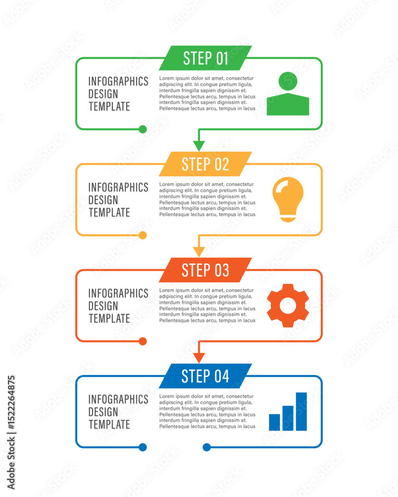 Aufkleber simple infographic template. four steps or processes with business icons and space for data.