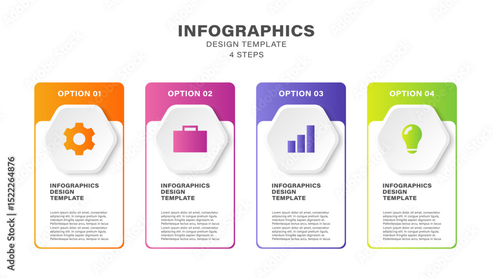Poster hexagons vector infographic template. four steps or processes with icons and text