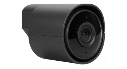 Isolated Modern Black Security Camera Techonology on Transparent Background