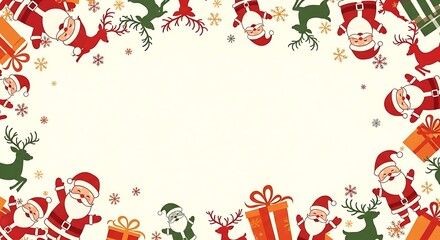 Festive Christmas Border Design with Santa, Reindeer, and Gifts