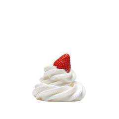 A swirl of frozen yogurt curling up to a strawberry tip — balanced and dynamic