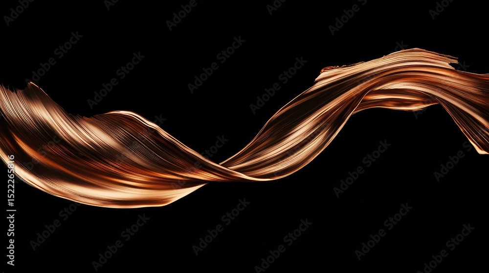 Poster abstract flowing ribbon of light with warm copper tones on a dark background, showcasing smooth curv