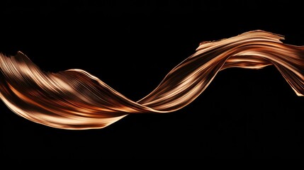 Abstract flowing ribbon of light with warm copper tones on a dark background, showcasing smooth curves and elegant motion in a visually striking design element for artistic projects.