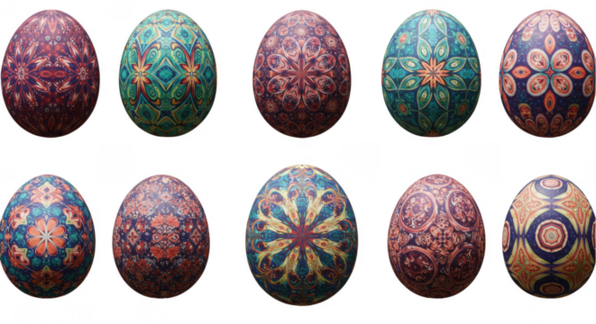 Isolated Illustration of Ornate Pixelated Easter Eggs with Geometric Pattern
