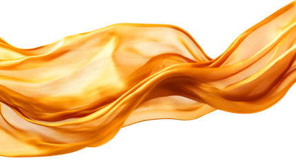 Flowing golden fabric on a white background demonstrating elegance and movement.