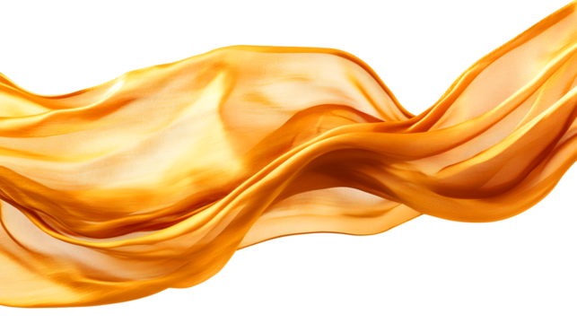 Flowing golden fabric on a white background demonstrating elegance and movement.