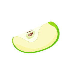 A piece of cut green sweet apple. Natural fruits, hand drawn.