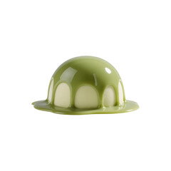 Fototapeta premium Pistachio-green dome shaped dessert halfway melting, glossy and creamy surface
