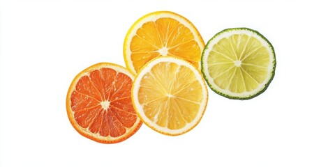 Obraz premium Fresh citrus fruit slices on white background