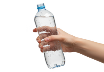 Isolated Image of Hand Holding Clear Plastic Water Bottle Refreshment