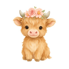 Cute Highland Cow with Flower Crown