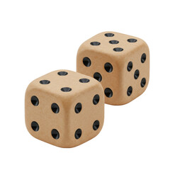 Illustration Two Brown Dice Numbered Game of Chance on Transparent