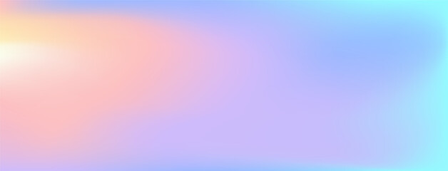 Dreamy vector tech gradient background. Rainbow color futuristic technology blur bg. Horizontal fantasy banner. Fluid unicorn banner. Blue pink twisted hologram backdrop. Colorful holographic texture