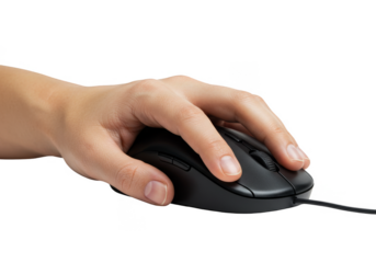 Isolated Photo Of Hand On Black Computer Mouse With Transparent Background