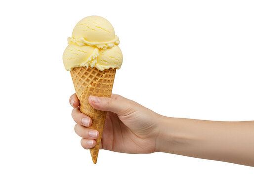 Isolated PNG of Ice Cream Cone Held In Hand with Transparent Backdrop - Powered by Adobe