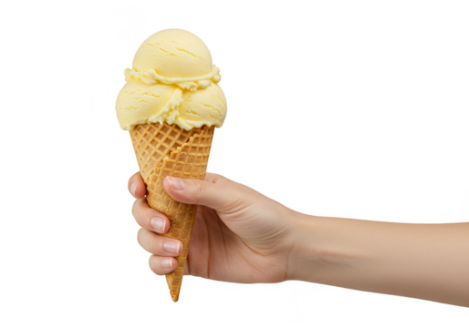 Isolated PNG of Ice Cream Cone Held In Hand with Transparent Backdrop