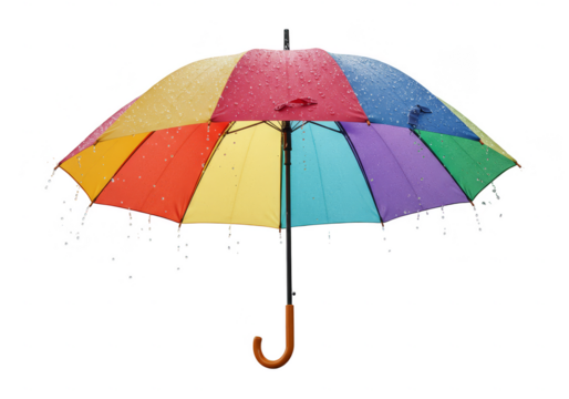Isolated Photo of Open Colorful Rainbow Umbrella for Rain and Weather