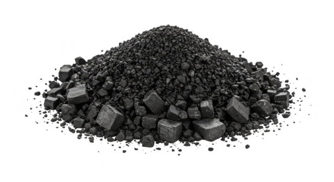 Isolated Pile of Black Coal Anthracite Fuel Mineral on Transparent