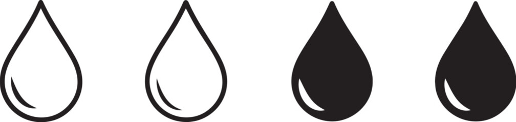 Water Drop and Blood Icon Set – Silhouette Symbols of Rain, Oil, and Liquid Drops Vector