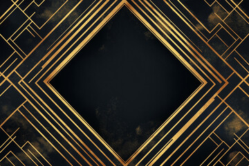Art Deco Gold Frame Background with Copy Space on Black