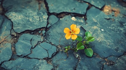 Resilient Flower Thriving in Cracked Ground Highlighting Nature's Ability to Overcome Harsh Environments and Flourish Against the Odds in a Dry Landscape