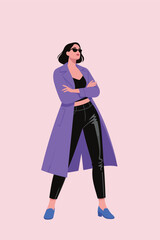 Stylish Woman in Purple Coat and Sunglasses
