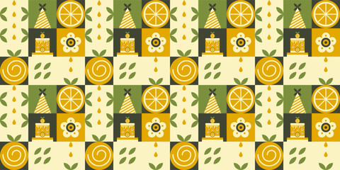 Retro checkerboard citrus tile pattern.