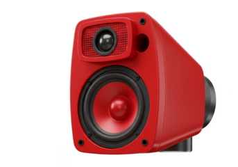 Isolated 3D Render of a Red Audio Speaker with Transparent Background