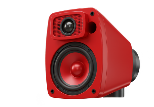 Isolated 3D Render of a Red Audio Speaker with Transparent Background
