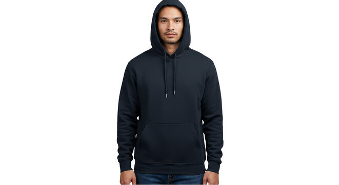 Isolated Portrait Man Wearing a Blue Hoodie on Transparent Background - Powered by Adobe