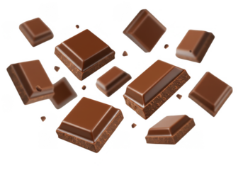 Isolated PNG of Chocolate Pieces, Sweet Cocoa Cubes on Transparent Background